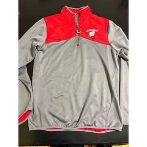 Signature Concepts Wisconsin Badgers Mens Medium Grey Red Quarter Zip Pullover